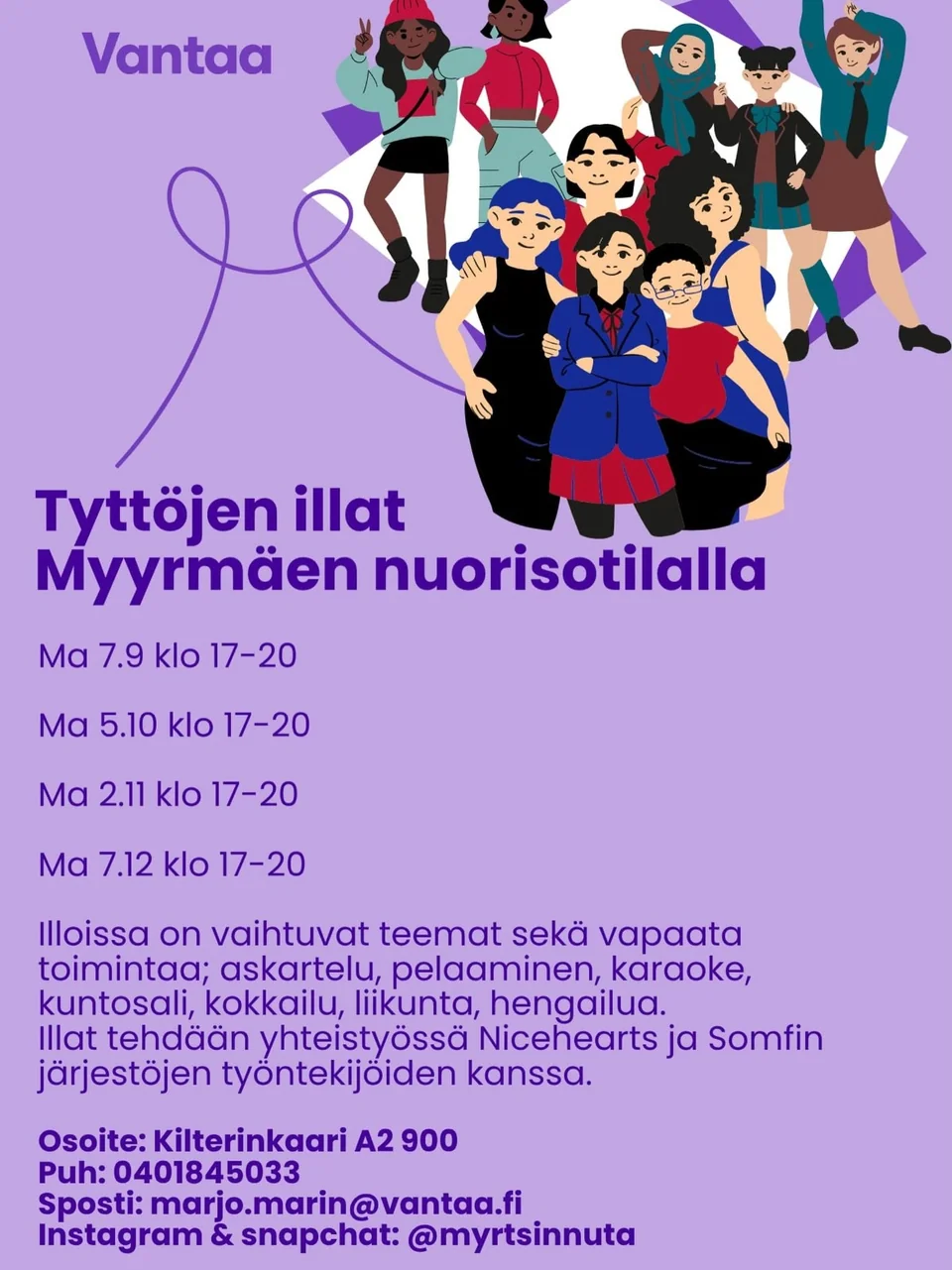 Arkistoitu esite tyttöjen toiminnasta. Esitteen aikataulut eivät välttämättä ole enää voimassa.